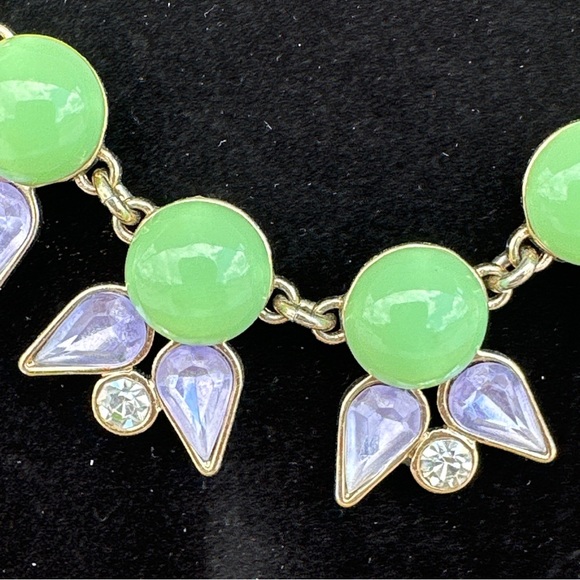 J Crew Statement Necklace, Faceted Teardrop & Round Rhinestones with Green Beads - Picture 13 of 17